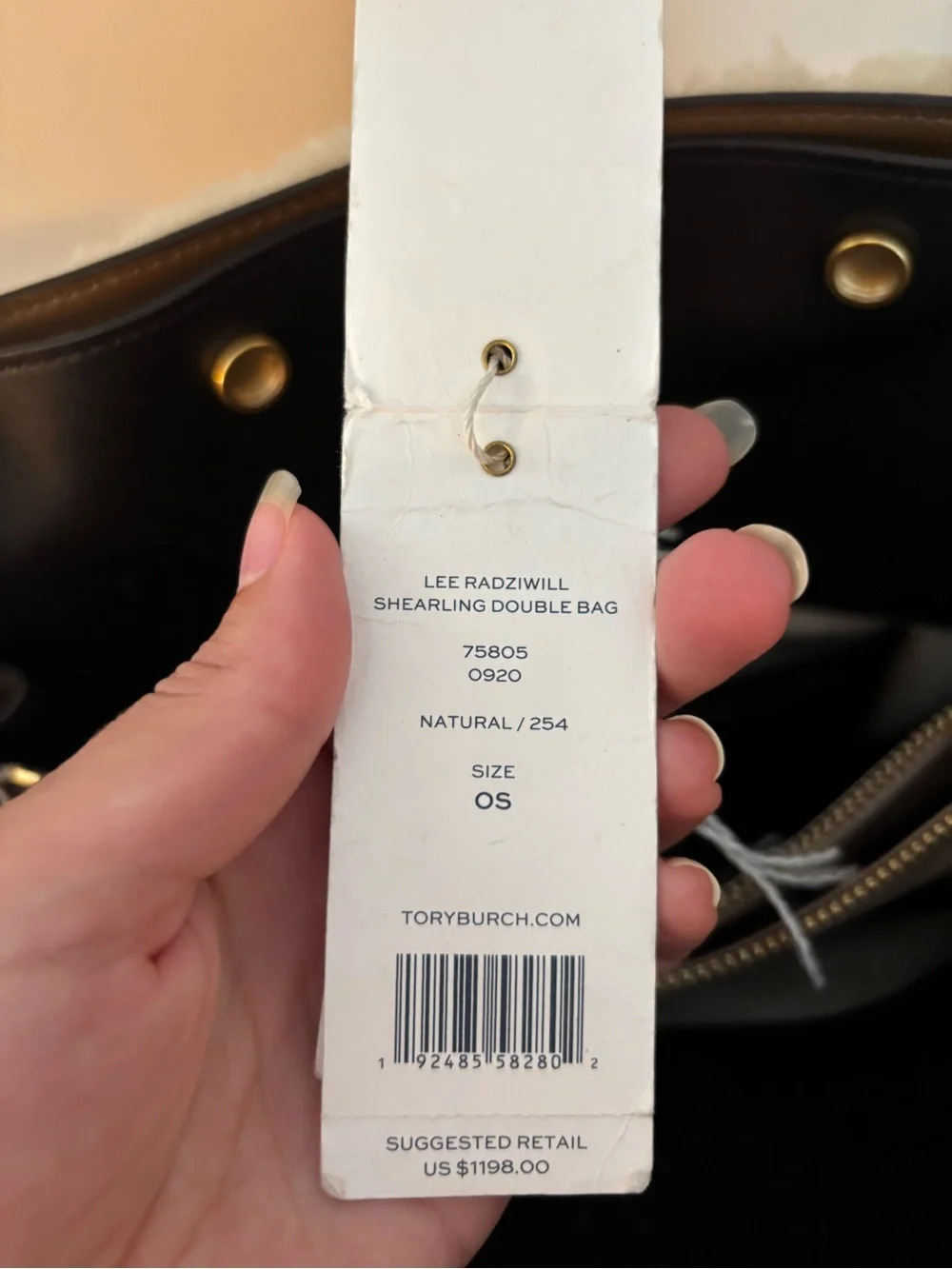 Tory Burch Lee Radziwill Shearling Double Bag in Natural
